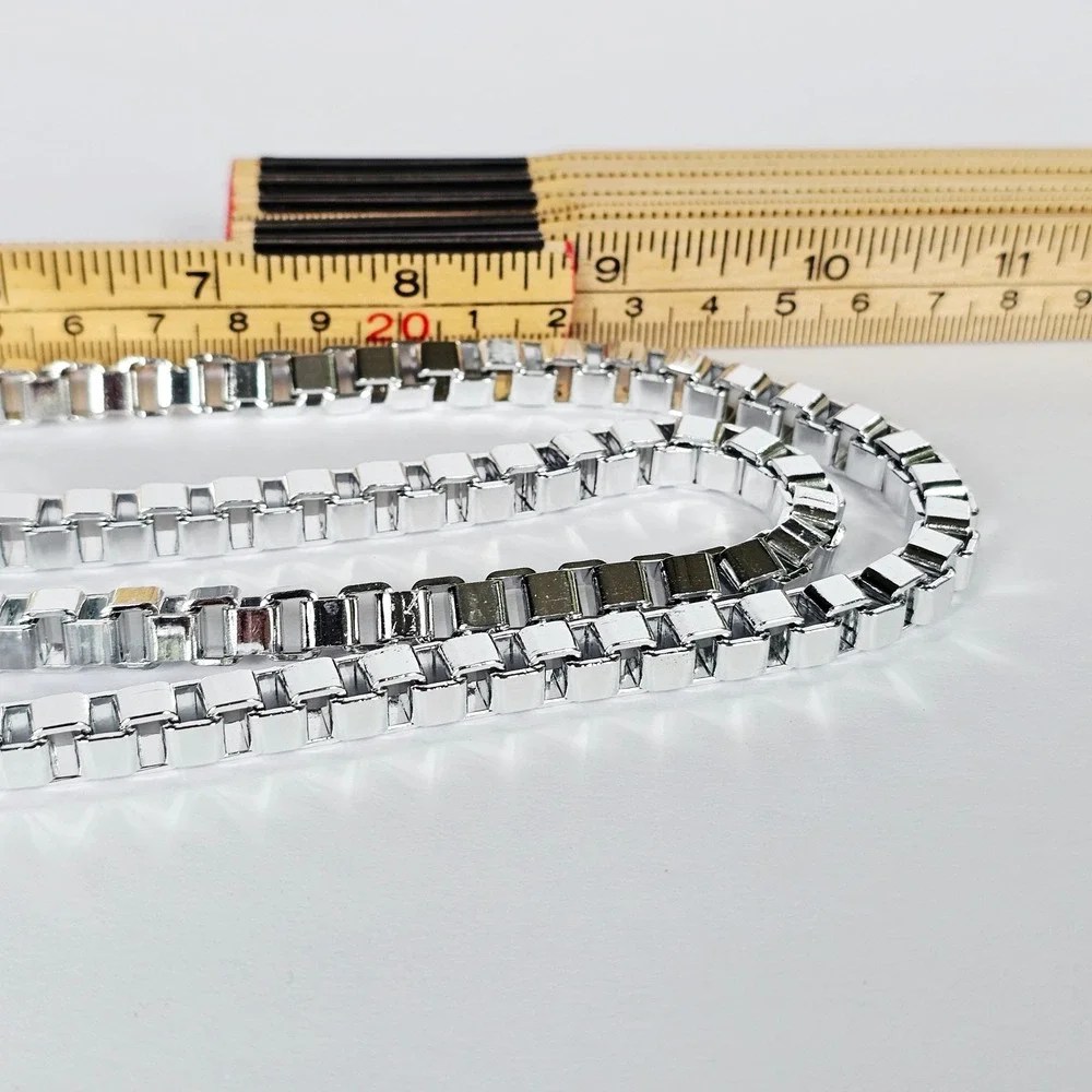 NIB Set of 3 90's Cubic Link Necklace Silvertone Toggle Box Chain Industrial Y2K